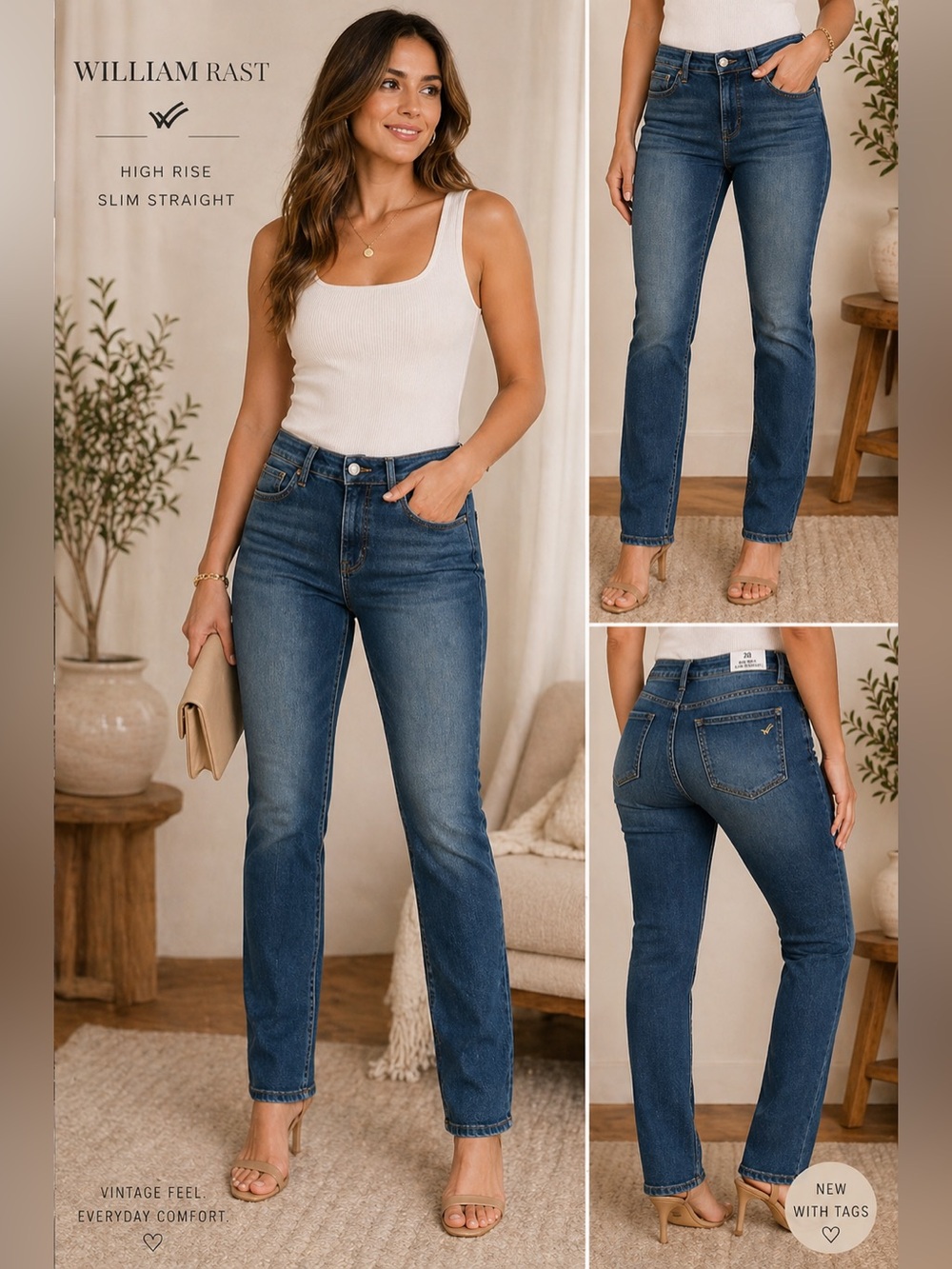William Rast High Rise Slim Straight Jeans Size 28 Medium Wash Stretch Denim NWT